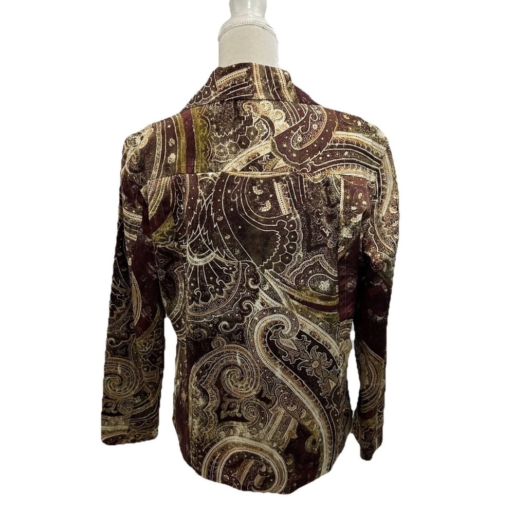 Chico’s 2 Satin Paisley Blazer Jacket Womens Large Brown Tan Lined - Picture 3 of 7